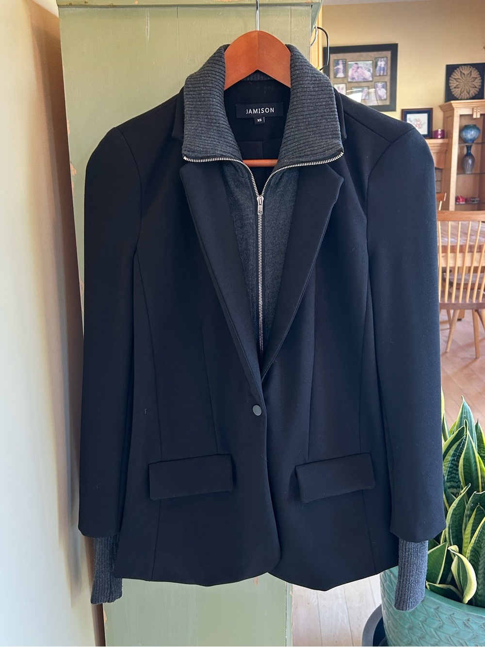 Jamison Park Slope Black Blazer with Gray Zip Sweater Attached Dickie Size XS